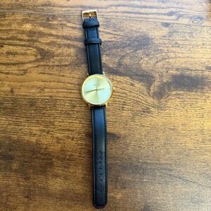 Nixon The Kensington Watch Gold Tone Face Black Leather Band Ladies